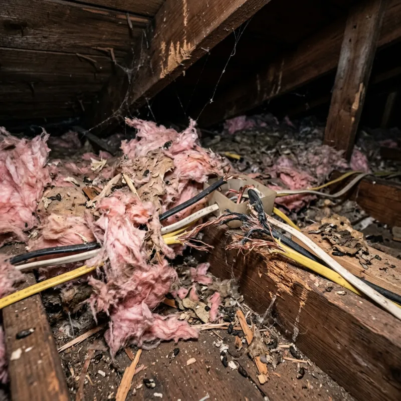 Contaminated ceiling insulation being assessed in a Barrabool roof space