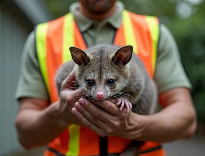 Animal handler safely recovering a deceased possum in Barrabool