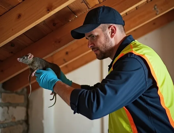Technician inspecting a roof cavity for a dead rat in Barrabool